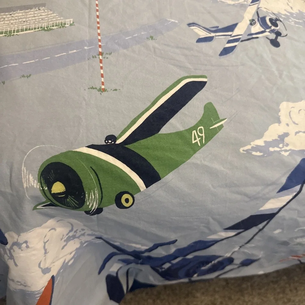 Pottery Barn Kids Preppy Planes Full/Queen Duvet Cover RARE 2016 Release EUC